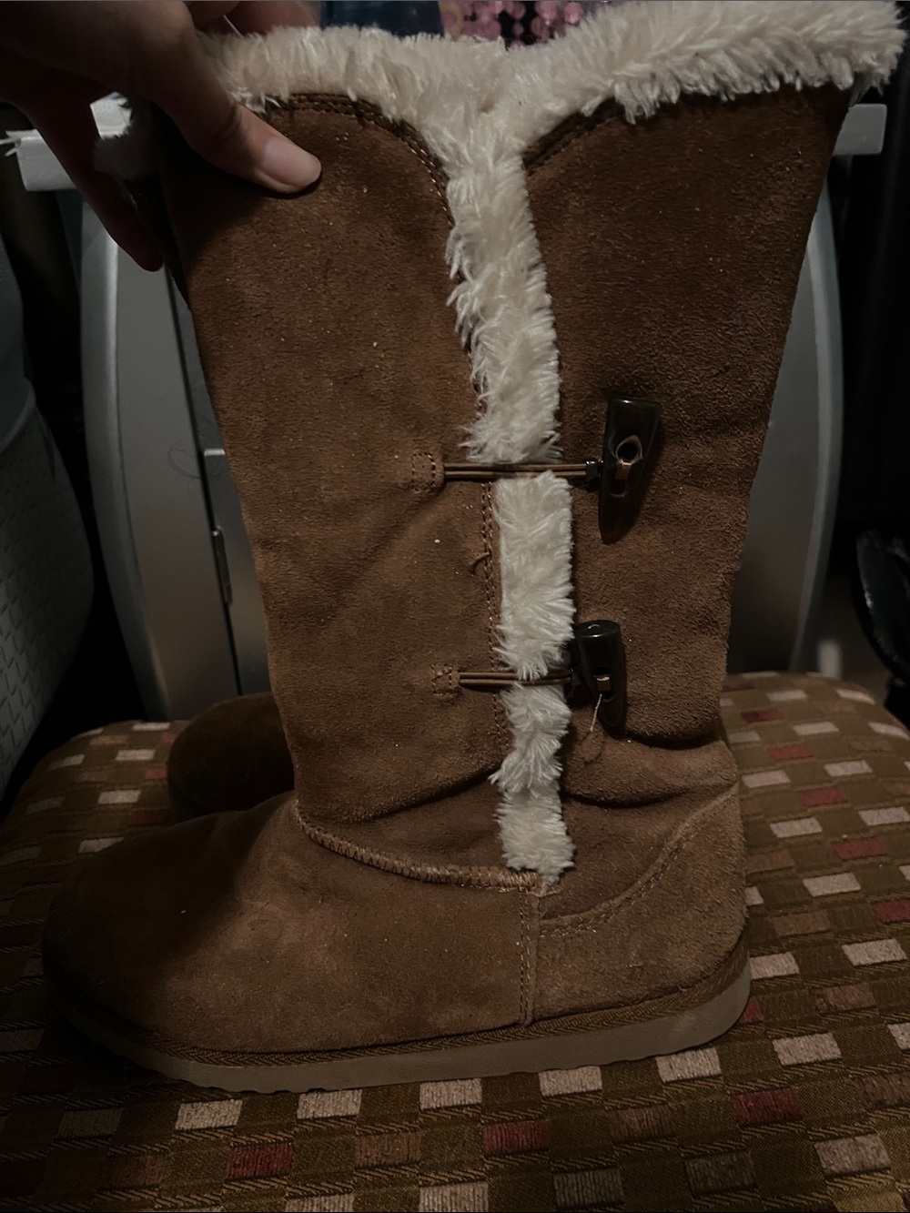 Faux Suede Shearling Winter Boots - Chestnut Brown